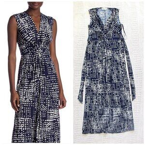 Eliza J Twist front Maxi Dress Blue & White Size 12 Sleeveless Tied waist V neck